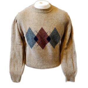 Stanley Blacker Vintage Grandpacore 100% Shetland Wool Argyle Sweater, L